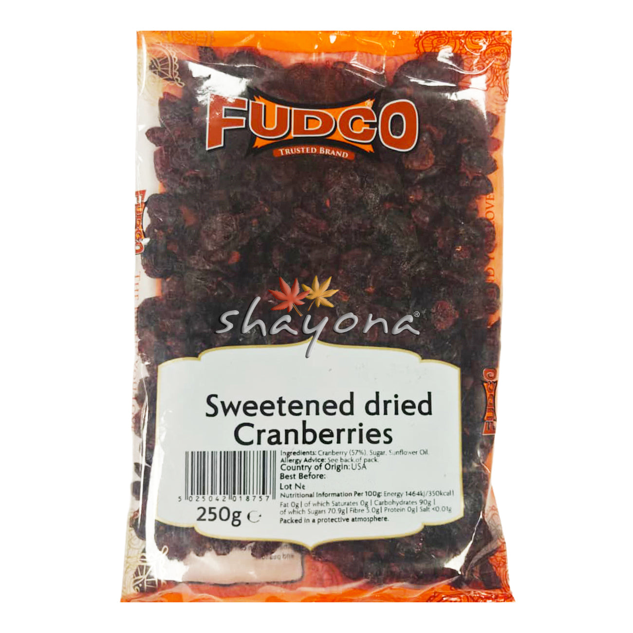 Fudco Sweetened Dried Cranberries 250g  Buy Fudco Sweetened Dried Cranberries online in the UK