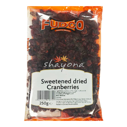 Fudco Sweetened Dried Cranberries 250g  Buy Fudco Sweetened Dried Cranberries online in the UK
